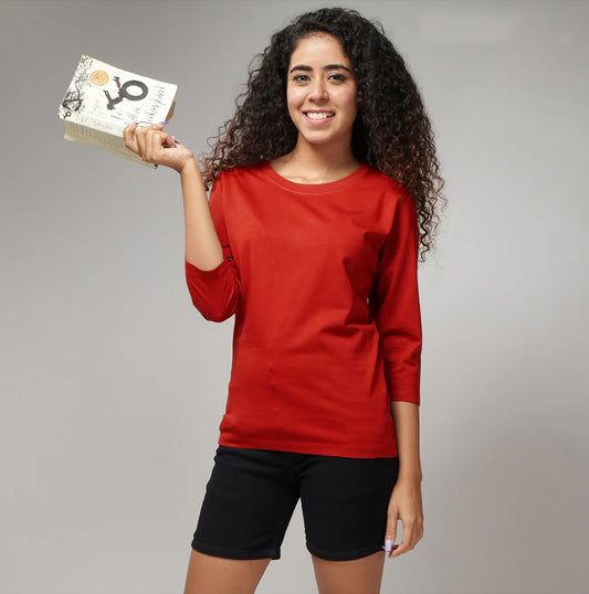 Women's Basic Red Full Sleeves T-Shirt