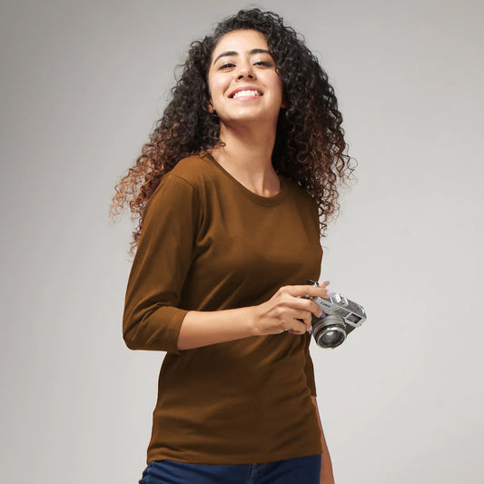 Women's Basic BeigeFull Sleeves T-Shirt