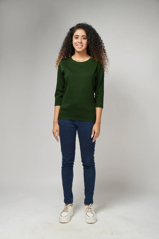 Women's Basic Olive Green Full Sleeves T-Shirt