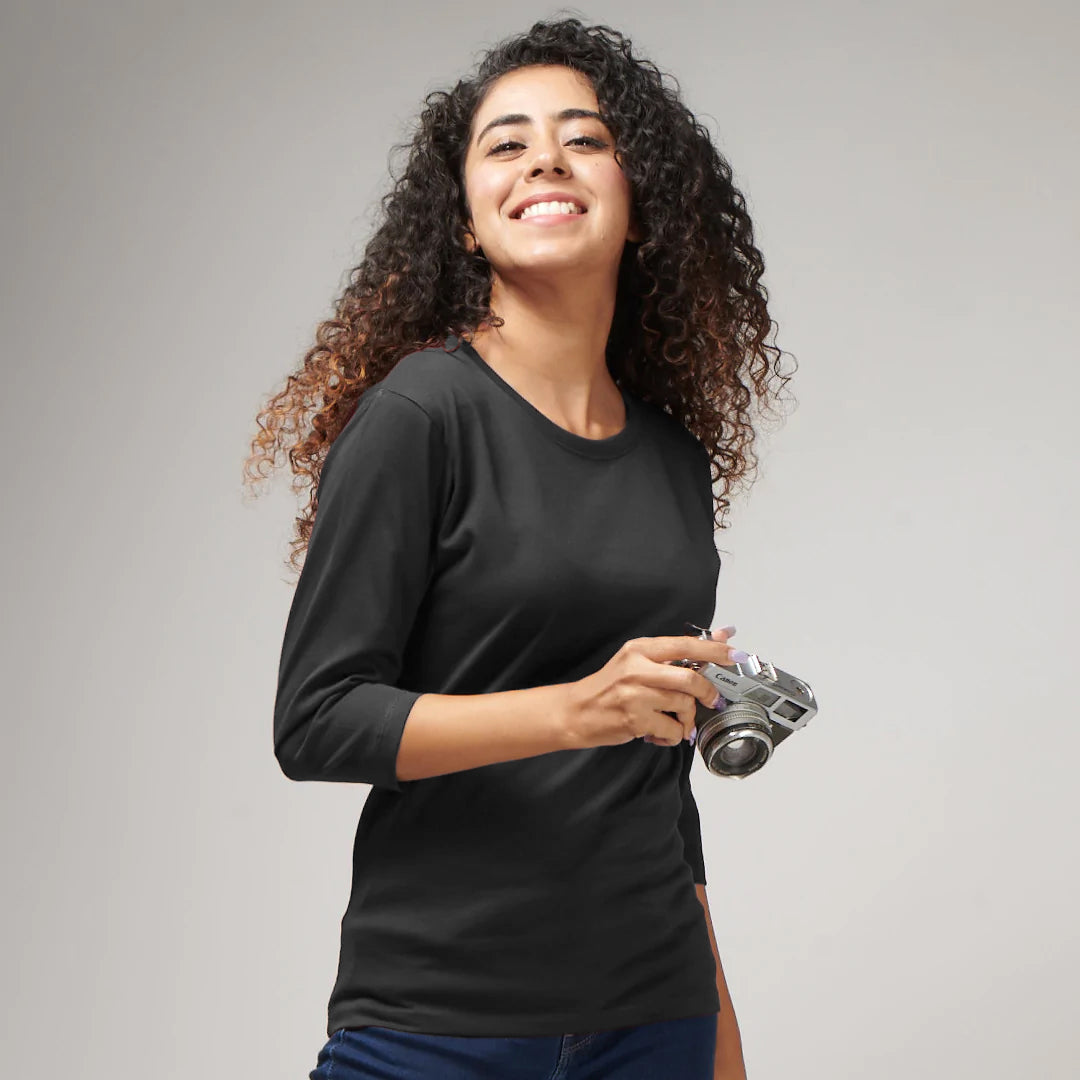 Women's Basic Dark Gray Full Sleeves T-Shirt