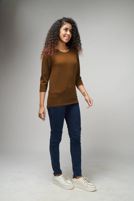Women's Basic Beige Full Sleeves T-Shirt