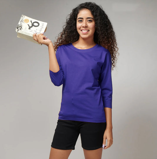Women's Basic Royal Blue Full Sleeves T-Shirt