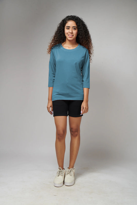 Women's Basic Sky Blue Full Sleeves T-Shirt