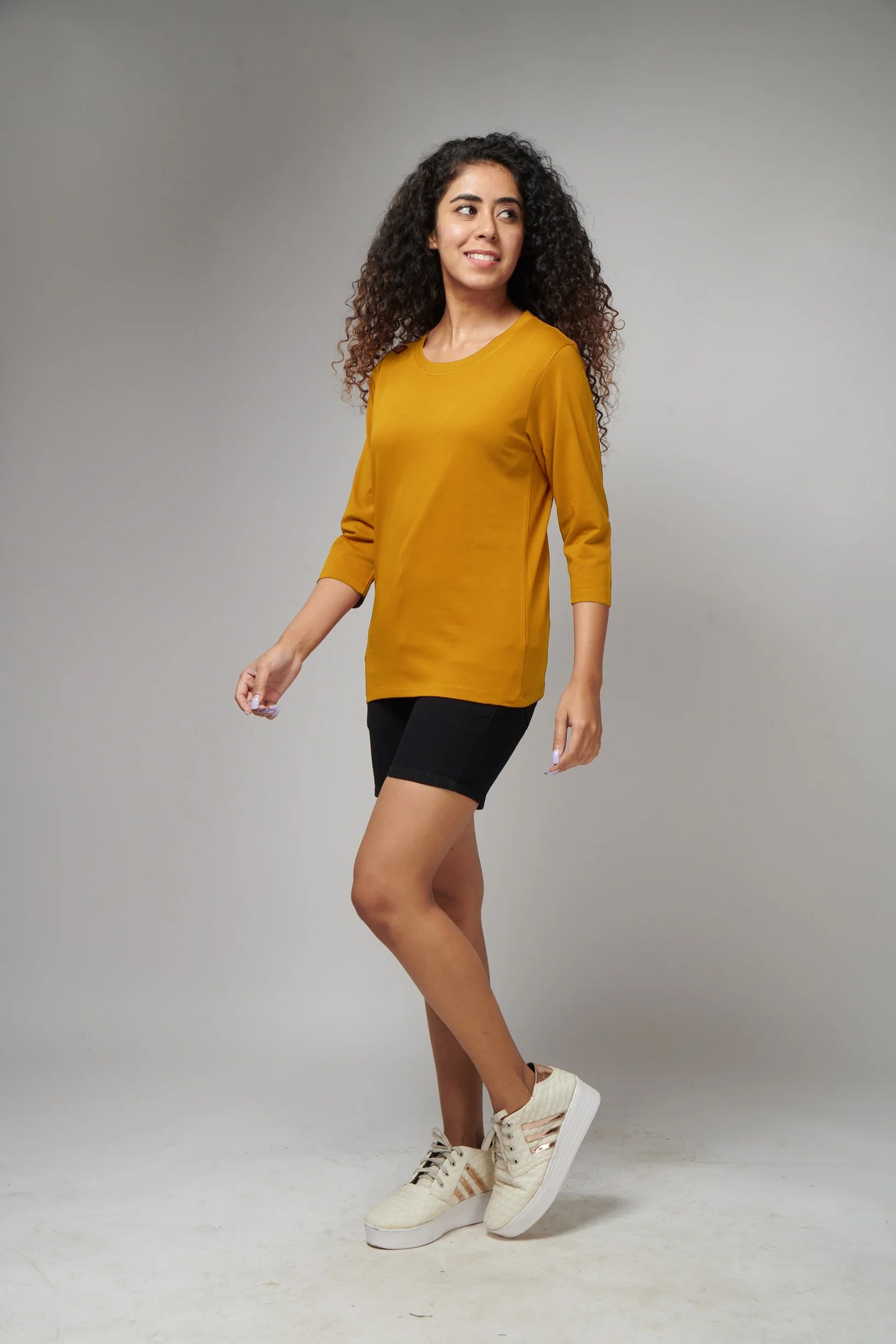 Women's Basic Mustard Full Sleeves T-Shirt