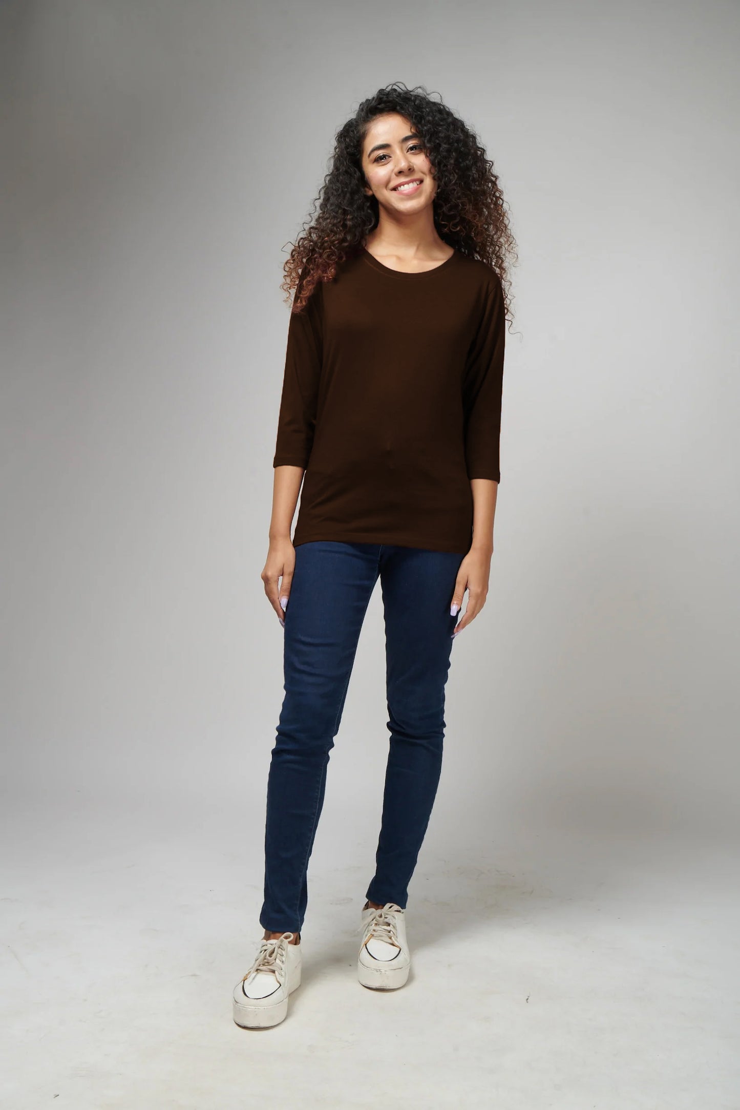 Women's Basic Brown Full Sleeves T-Shirt