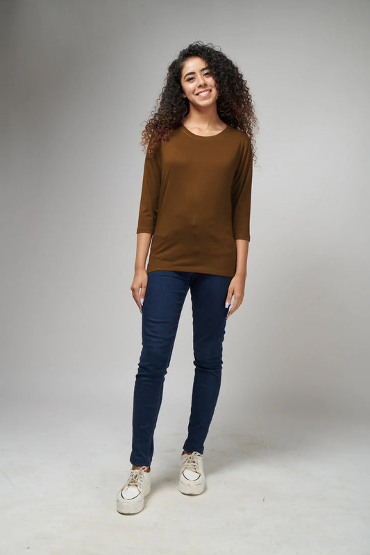 Women's Basic Beige Full Sleeves T-Shirt