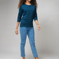 Women's Basic Petroleum Blue Full Sleeves T-Shirt