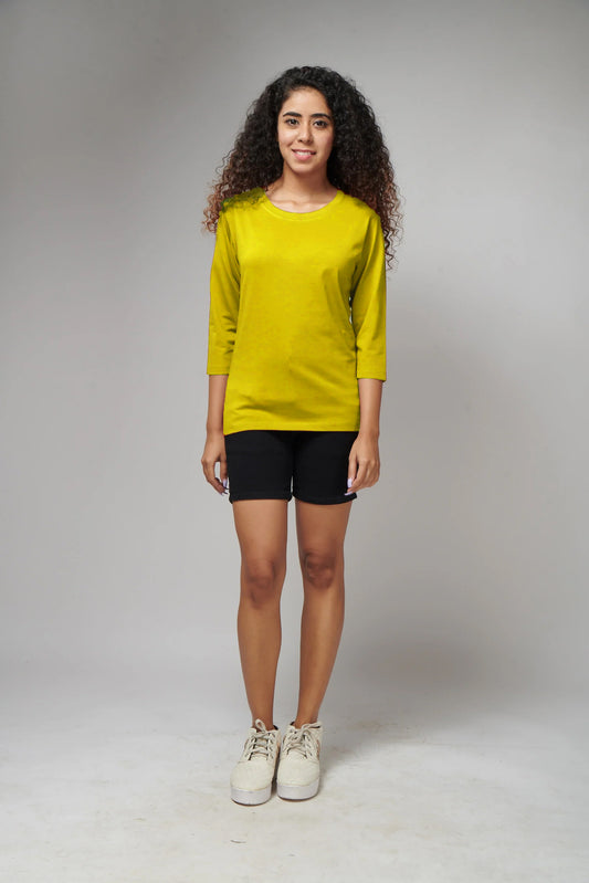 Women's Basic Yellow Full Sleeves T-Shirt