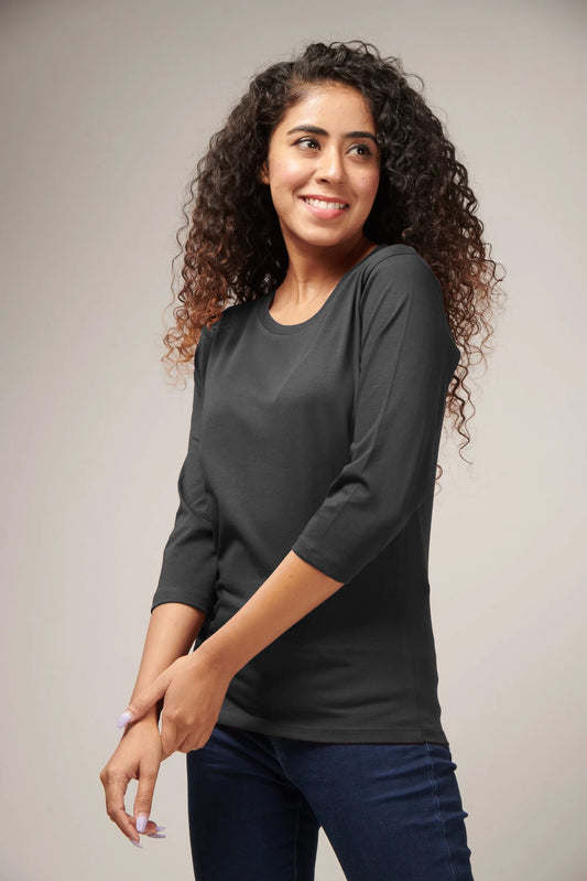 Women's Basic Dark Gray Full Sleeves T-Shirt