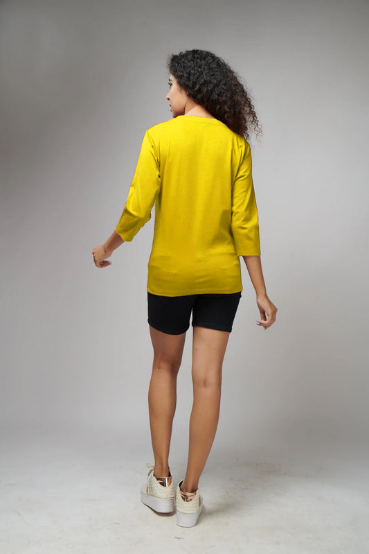 Women's Basic Yellow Full Sleeves T-Shirt