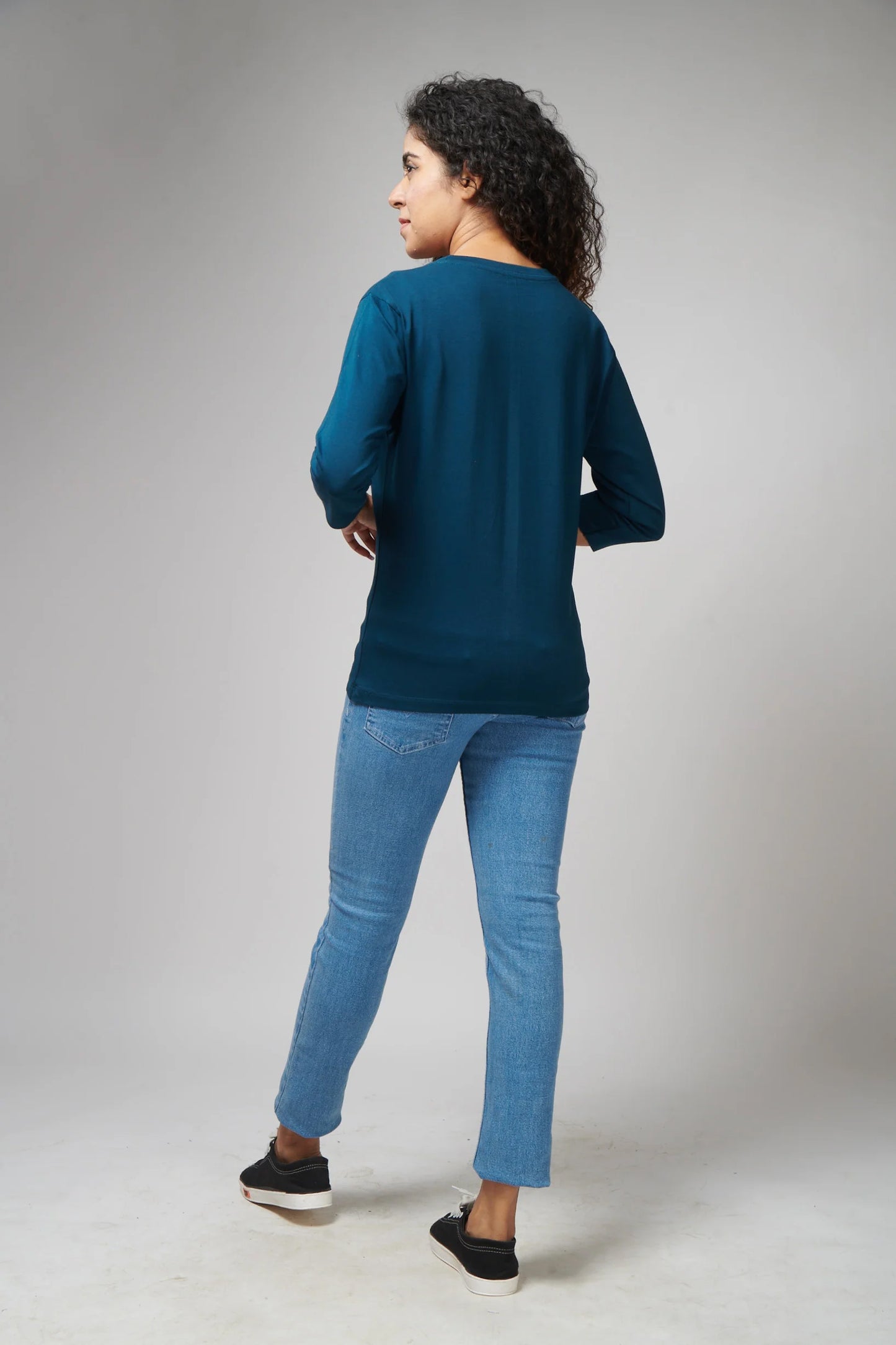 Women's Basic Petroleum Blue Full Sleeves T-Shirt