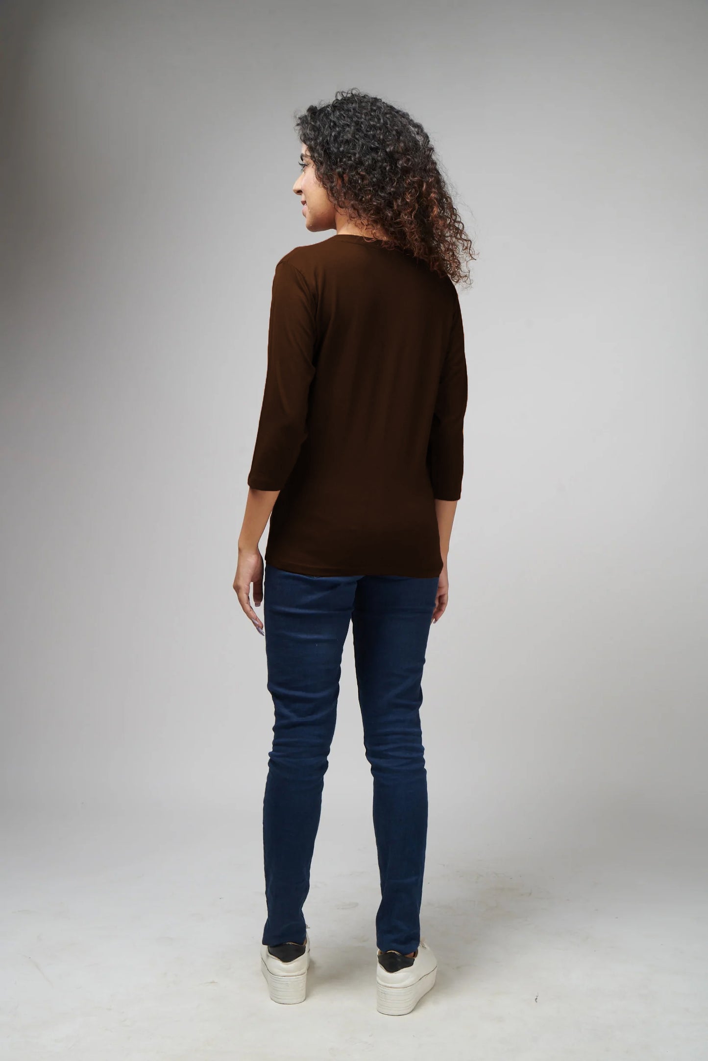Women's Basic Brown Full Sleeves T-Shirt