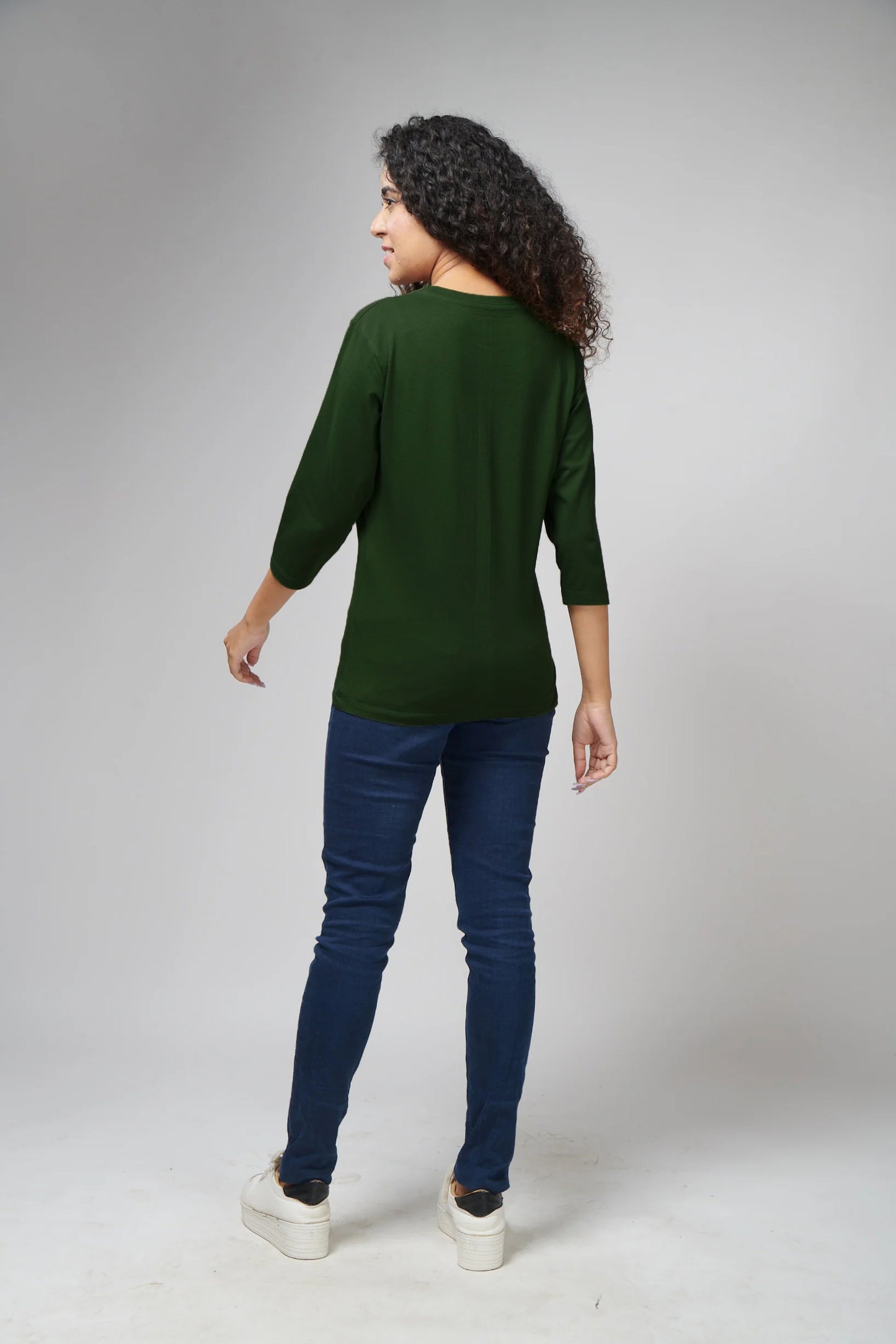 Women's Basic Olive Green Full Sleeves T-Shirt