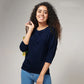 Women's Basic Navy Blue Full Sleeves T-Shirt