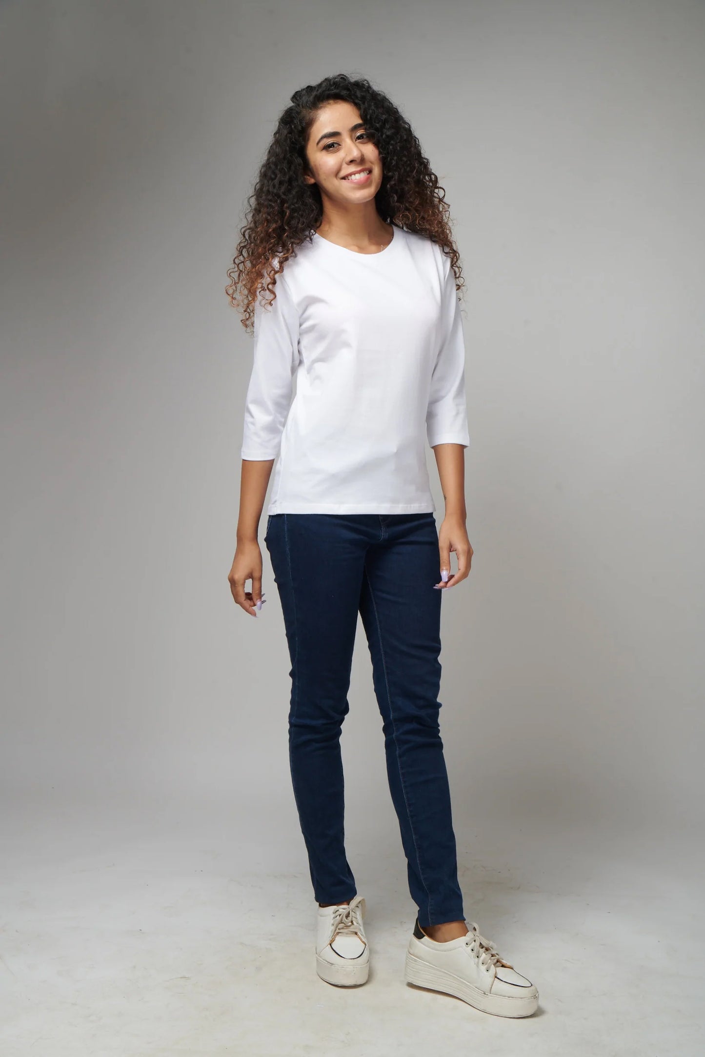 Women's Basic White Full Sleeves T-Shirt