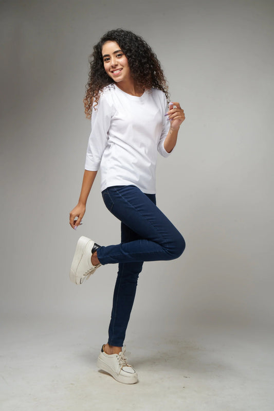 Women's Basic White Full Sleeves T-Shirt