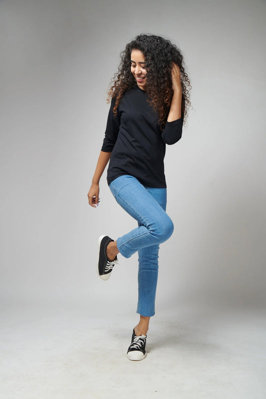 Women's Basic Black Full Sleeves T-Shirt