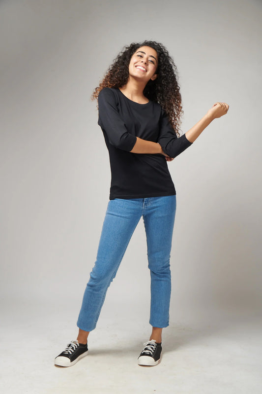 Women's Basic Black Full Sleeves T-Shirt