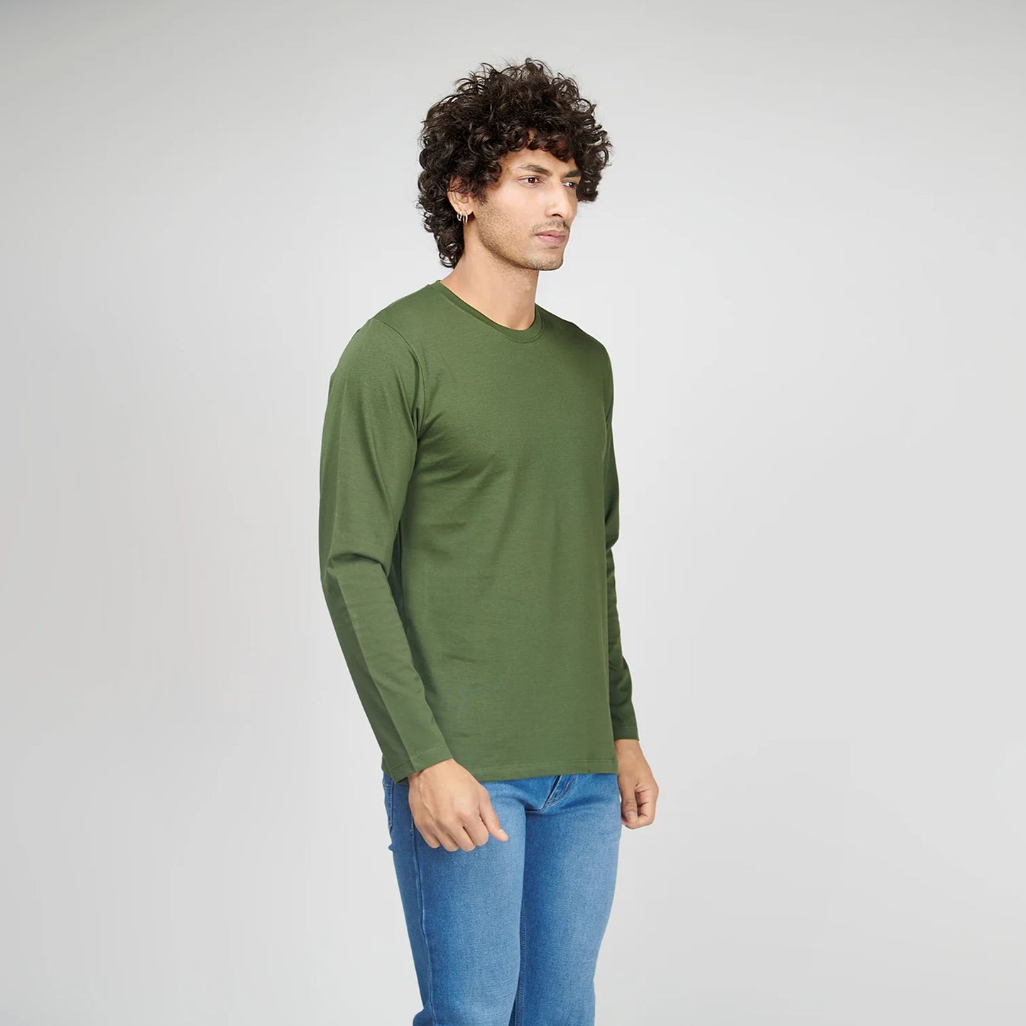 Basic Army Green Full Sleeves T-Shirt