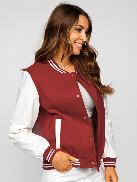 Women's Maroon Baseball Jacket