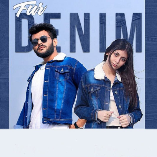 Grace Fur Denim Jacket Blue Color