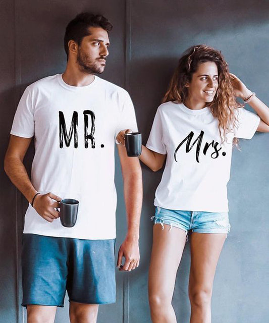 Mr & Mrs couple T-shirt White Color 2 Pcs Set.