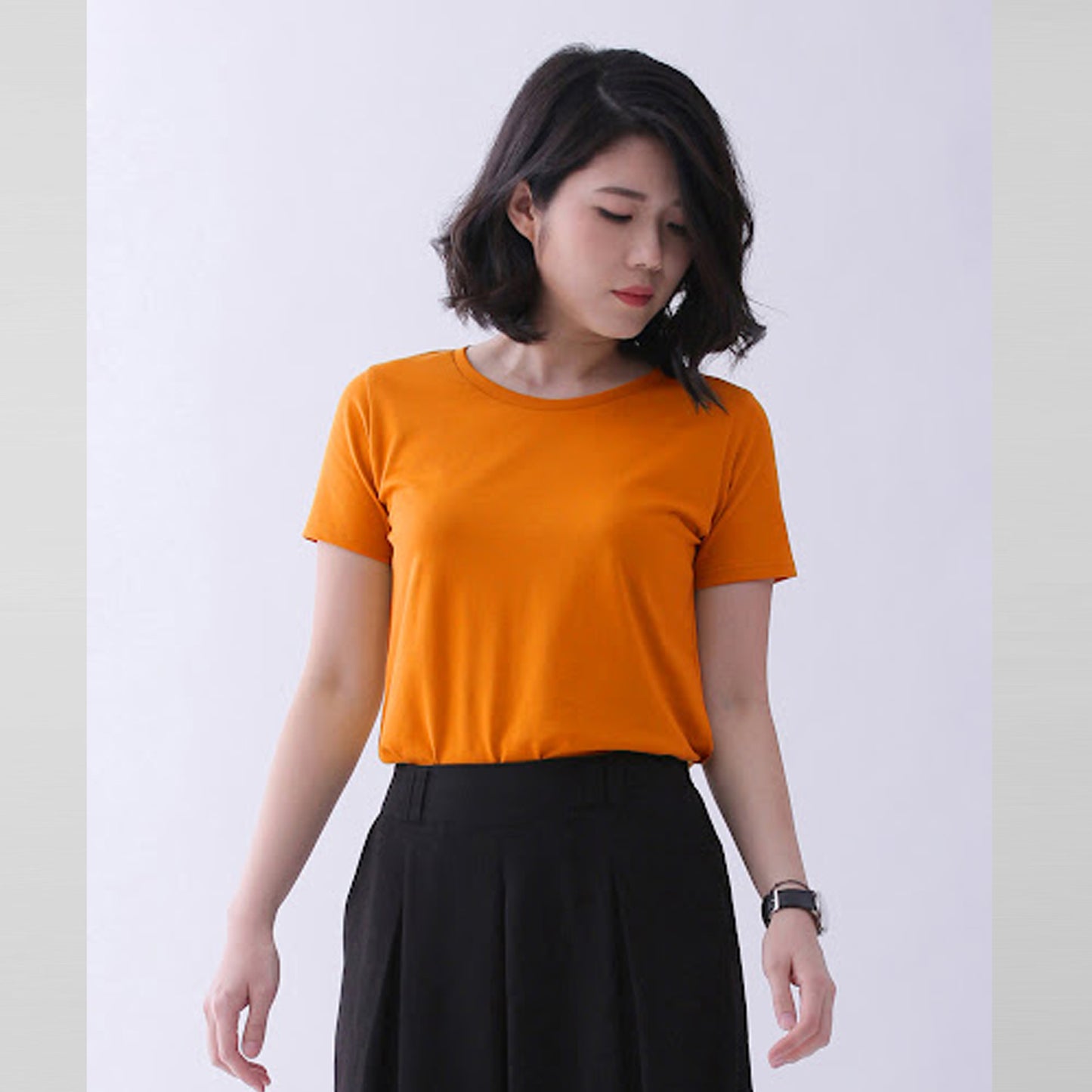 Women's Basic Orange Half Sleeves T-Shirt