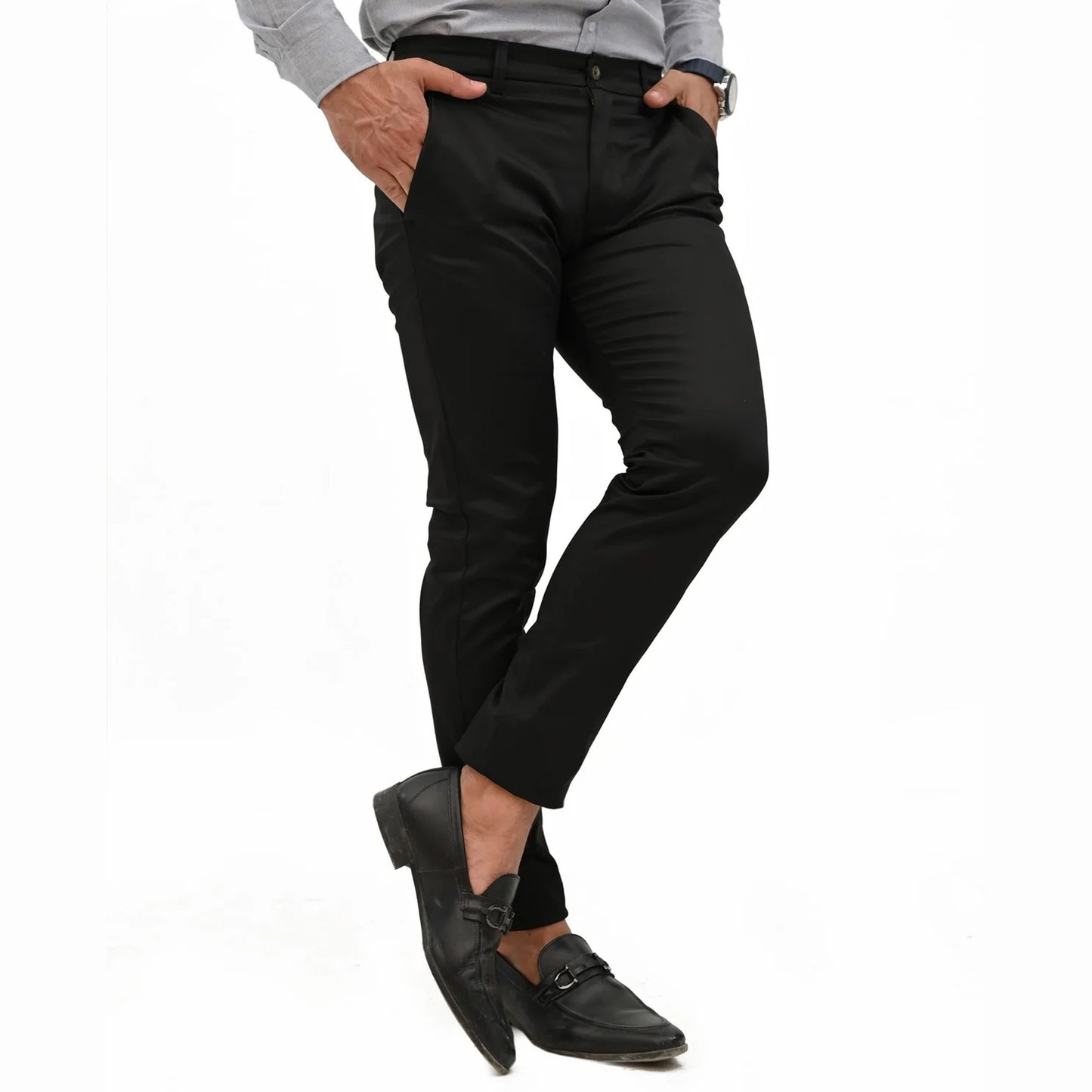 Slim Fit Black Cotton Chino Pants