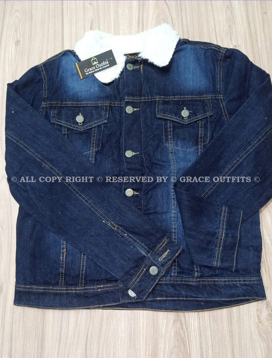 Grace Fur Denim Jacket Blue Color