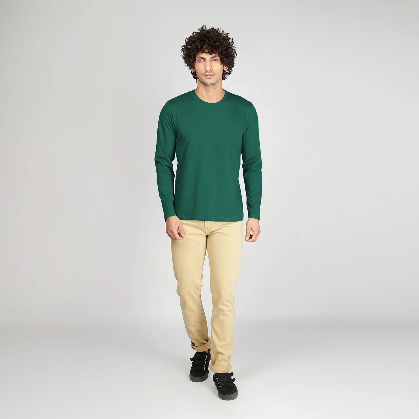 Basic Olive Green Full Sleeves T-Shirt