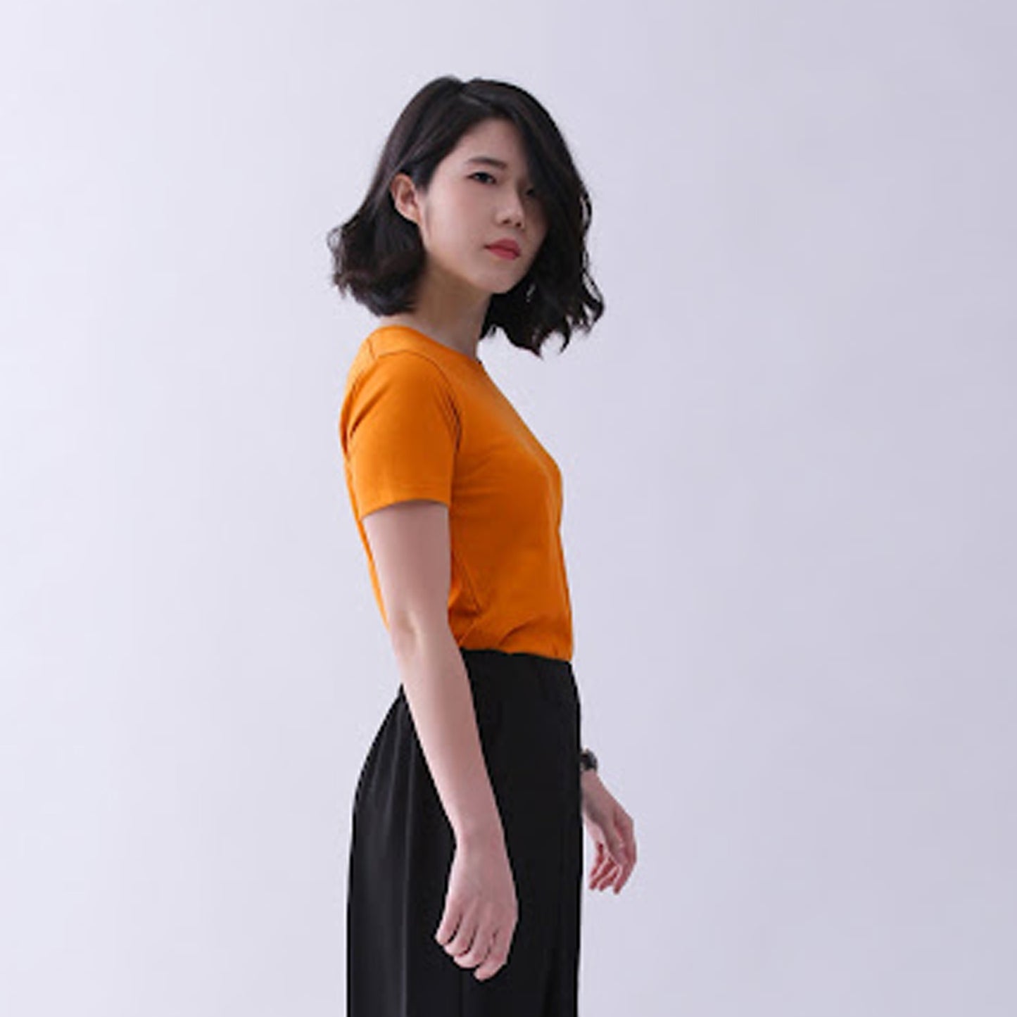 Women's Basic Orange Half Sleeves T-Shirt