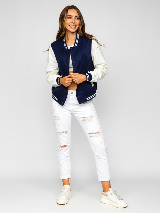 Women's Navy Blue Baseball Jacket