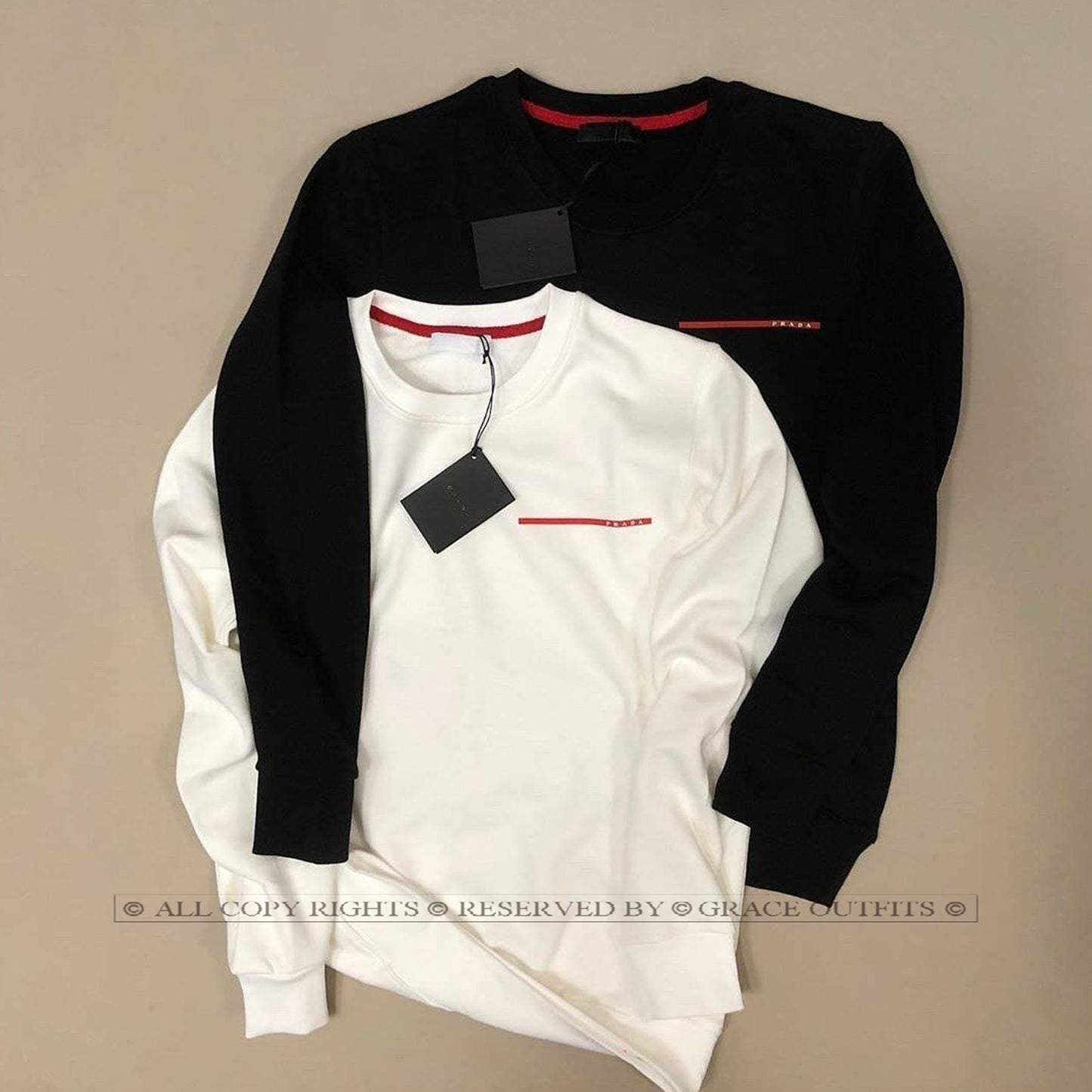 Red Prada Logo White Sweatshirt
