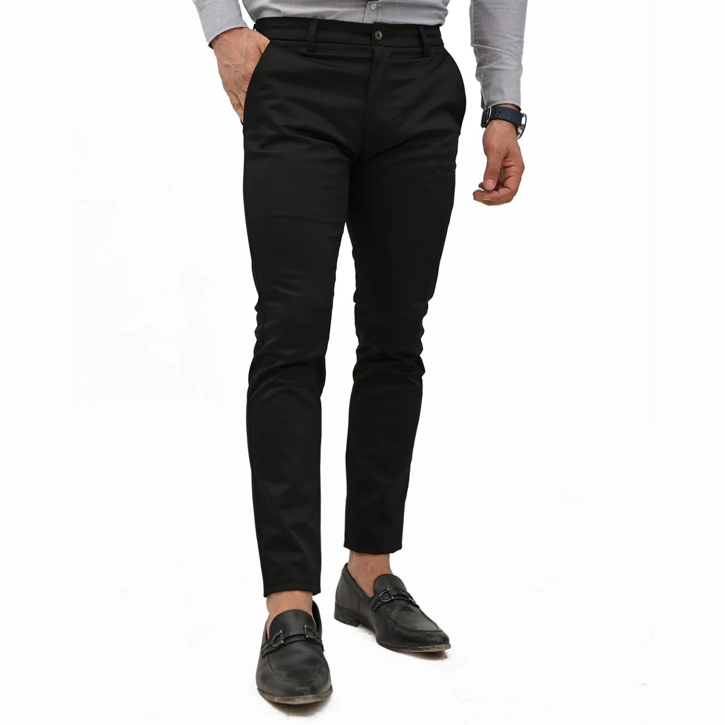 Slim Fit Black Cotton Chino Pants