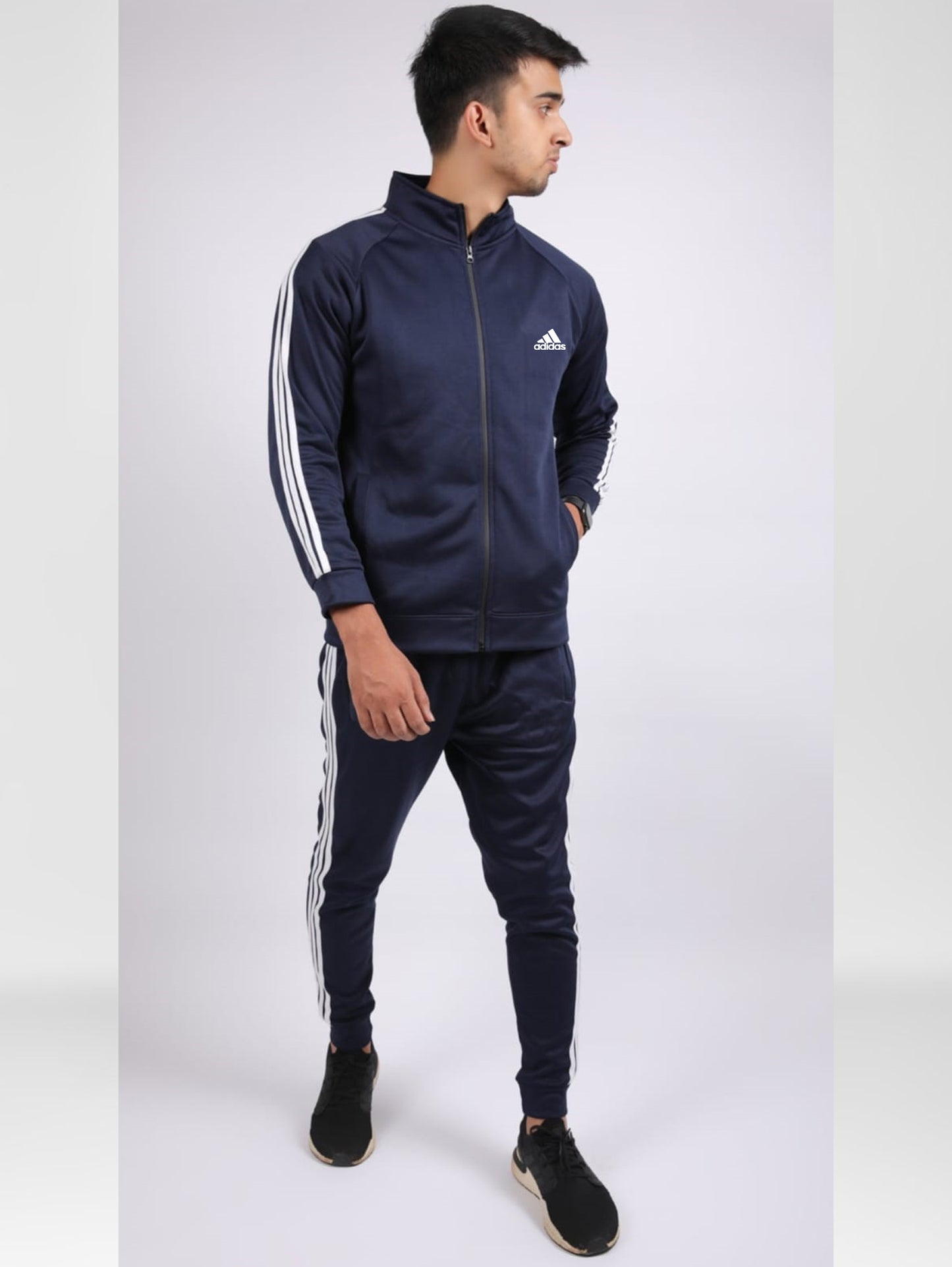 Men's Adidas 3 Strip Navy Blue Tracksuit