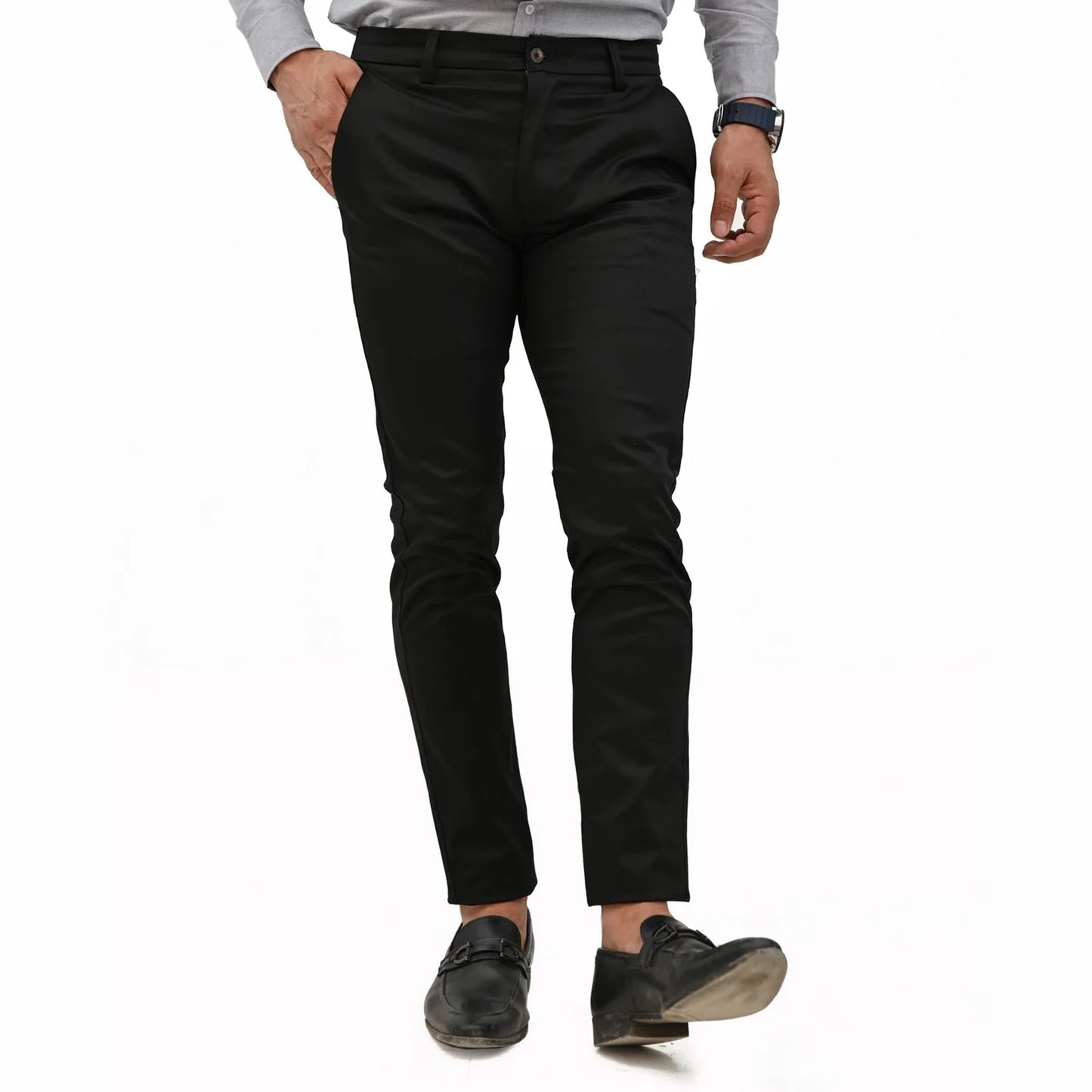 Slim Fit Black Cotton Chino Pants