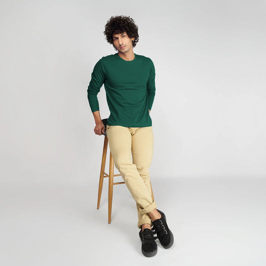 Basic Olive Green Full Sleeves T-Shirt