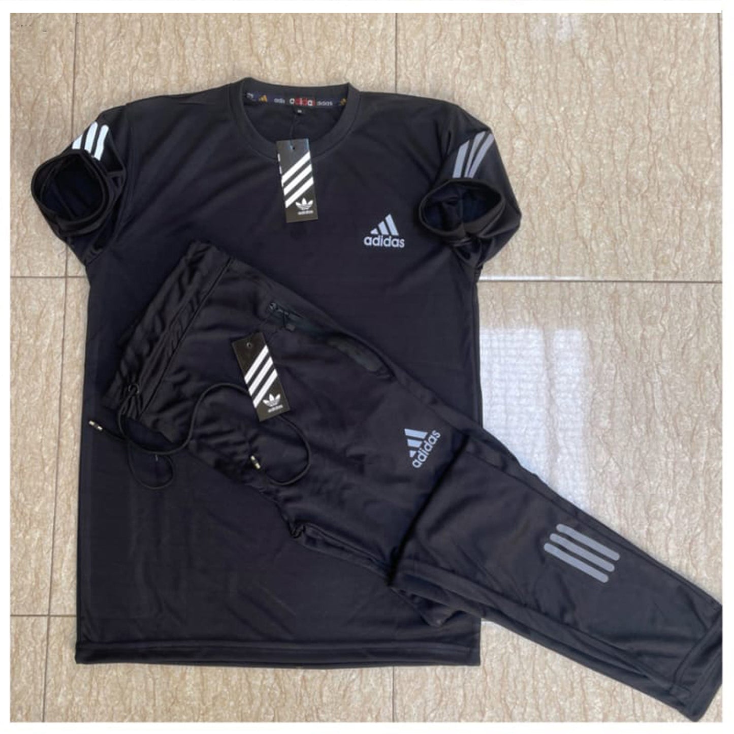 Adidas Three Stripes Tracksuit Black Color