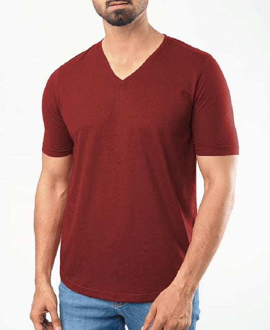 Basic V-Neck T-Shirt Maroon