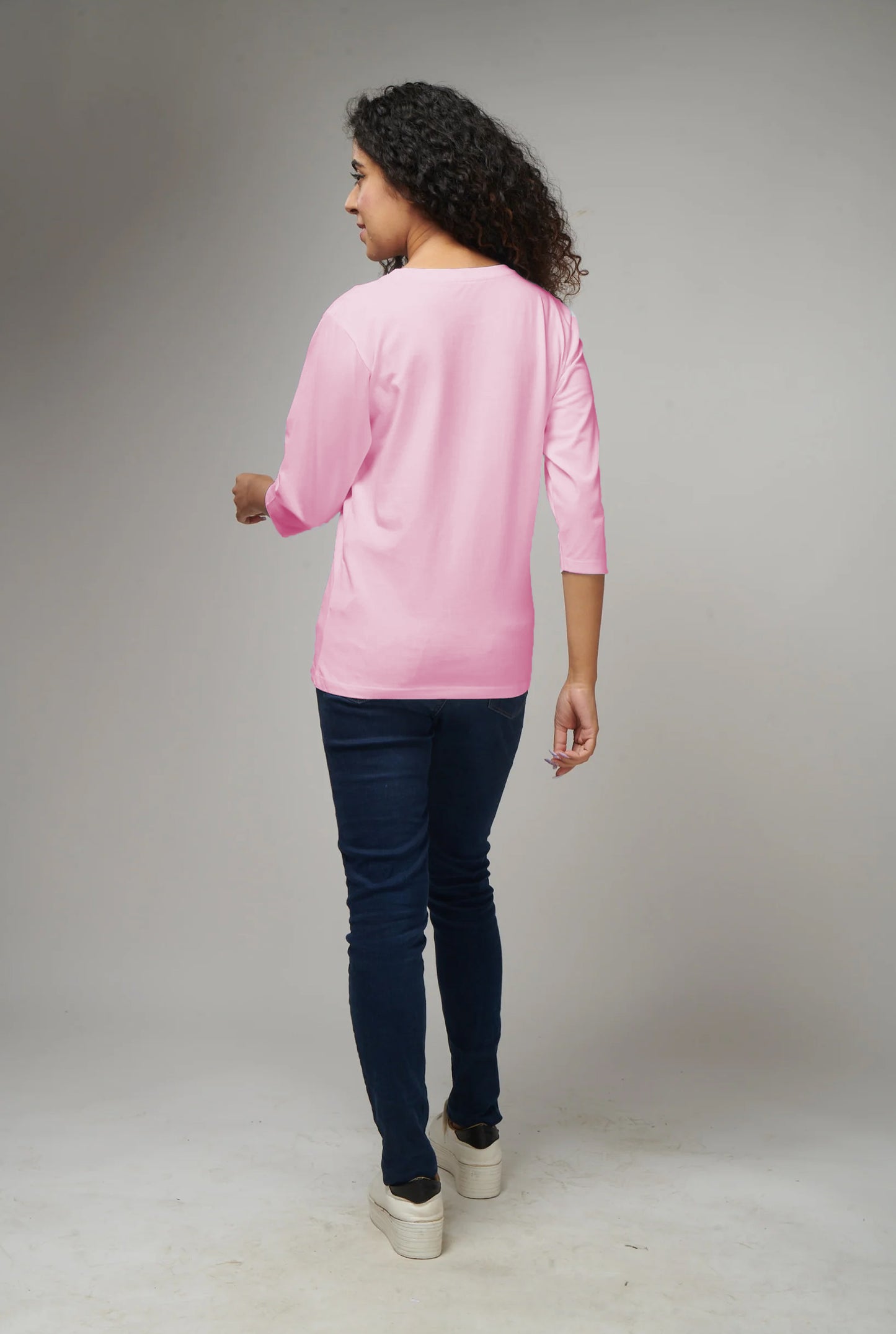 Women's Basic Pink Full Sleeves T-Shirt