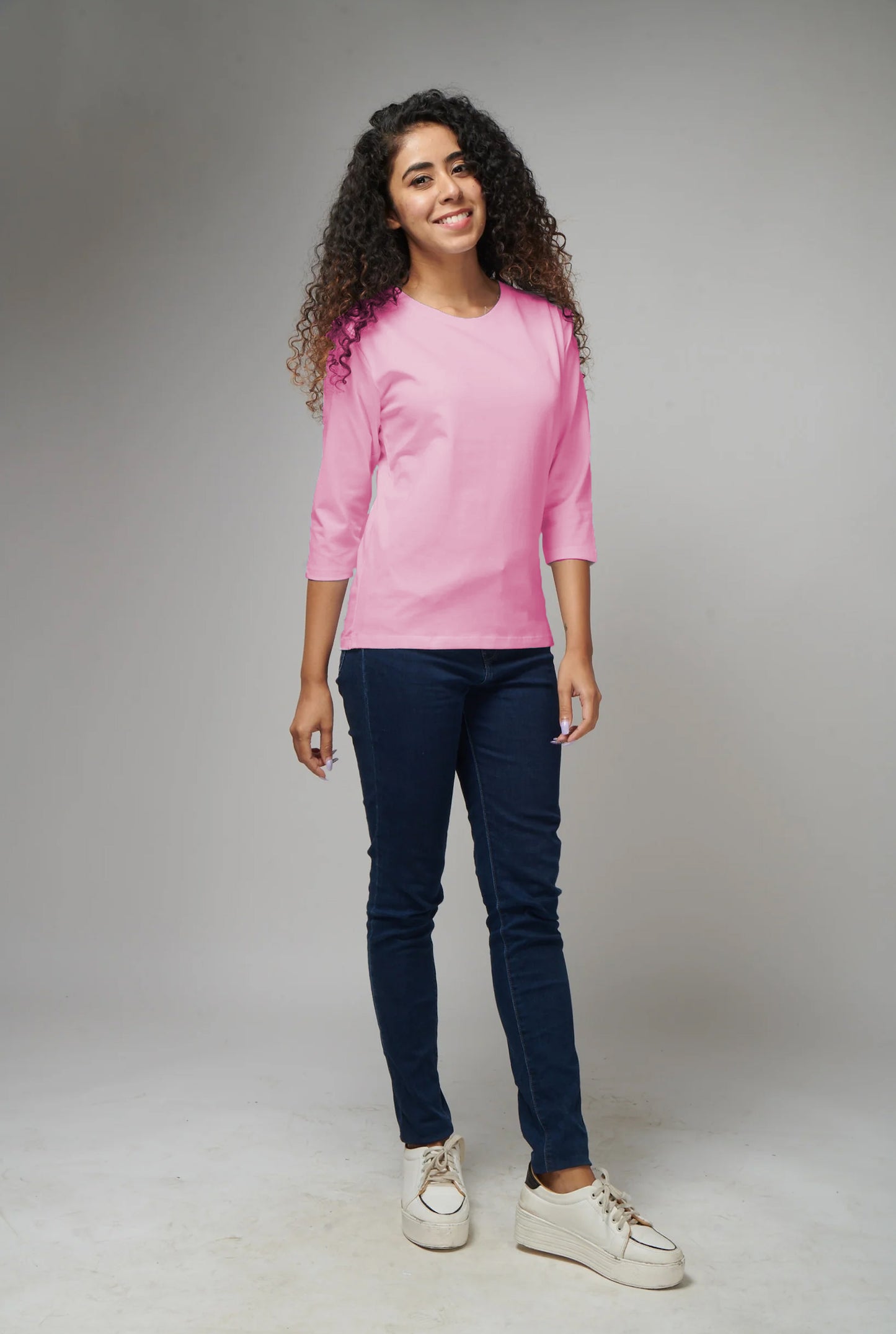 Women's Basic Pink Full Sleeves T-Shirt
