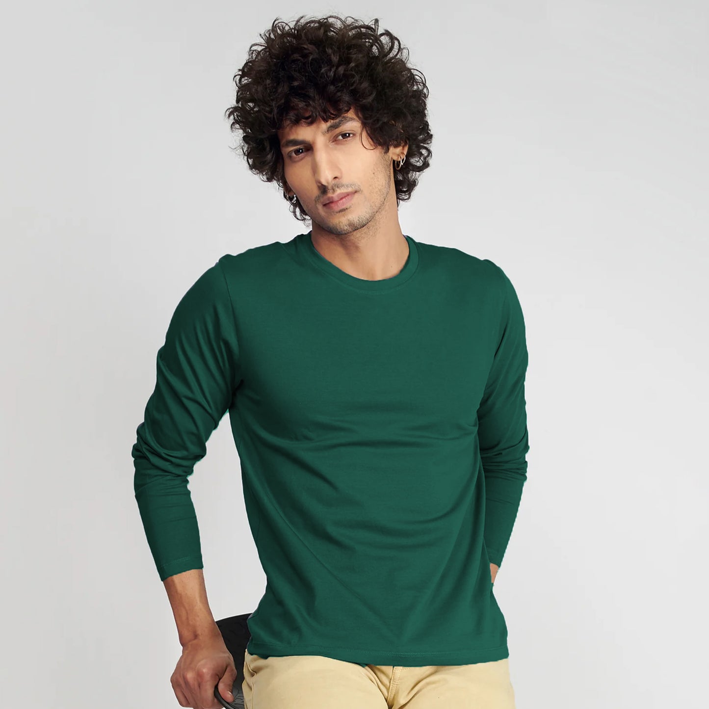 Basic Olive Green Full Sleeves T-Shirt