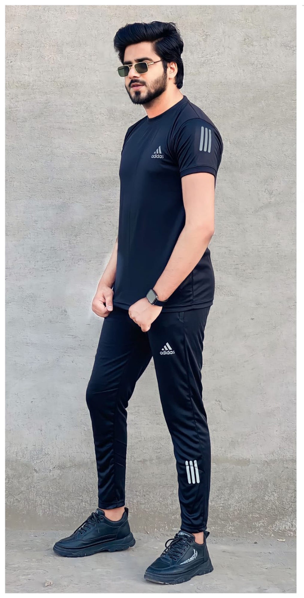 Adidas Three Stripes Tracksuit Black Color