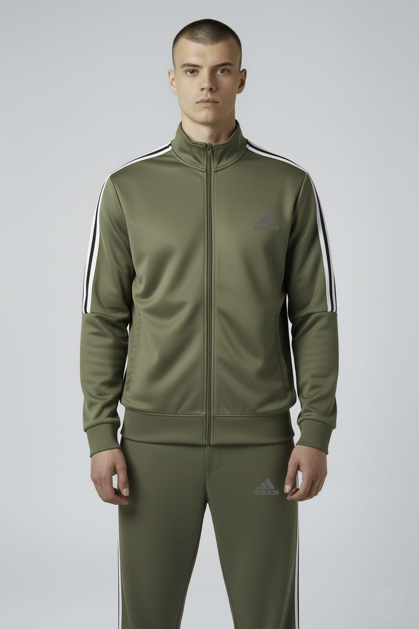 Adidas 3-Stripe Tracksuit – Army Green – Micro Stretch DRI-FIT Fabric