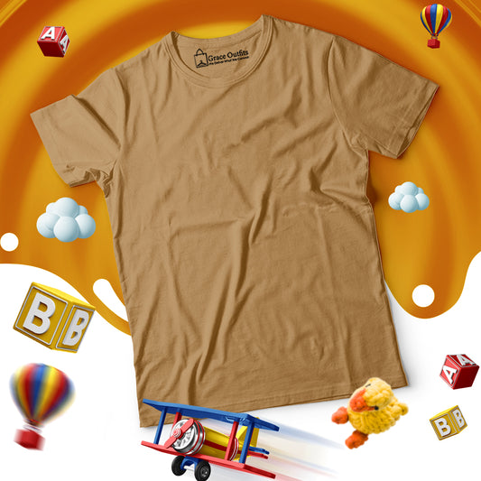 Beige Color Kids Half Sleeves Basic T Shirt