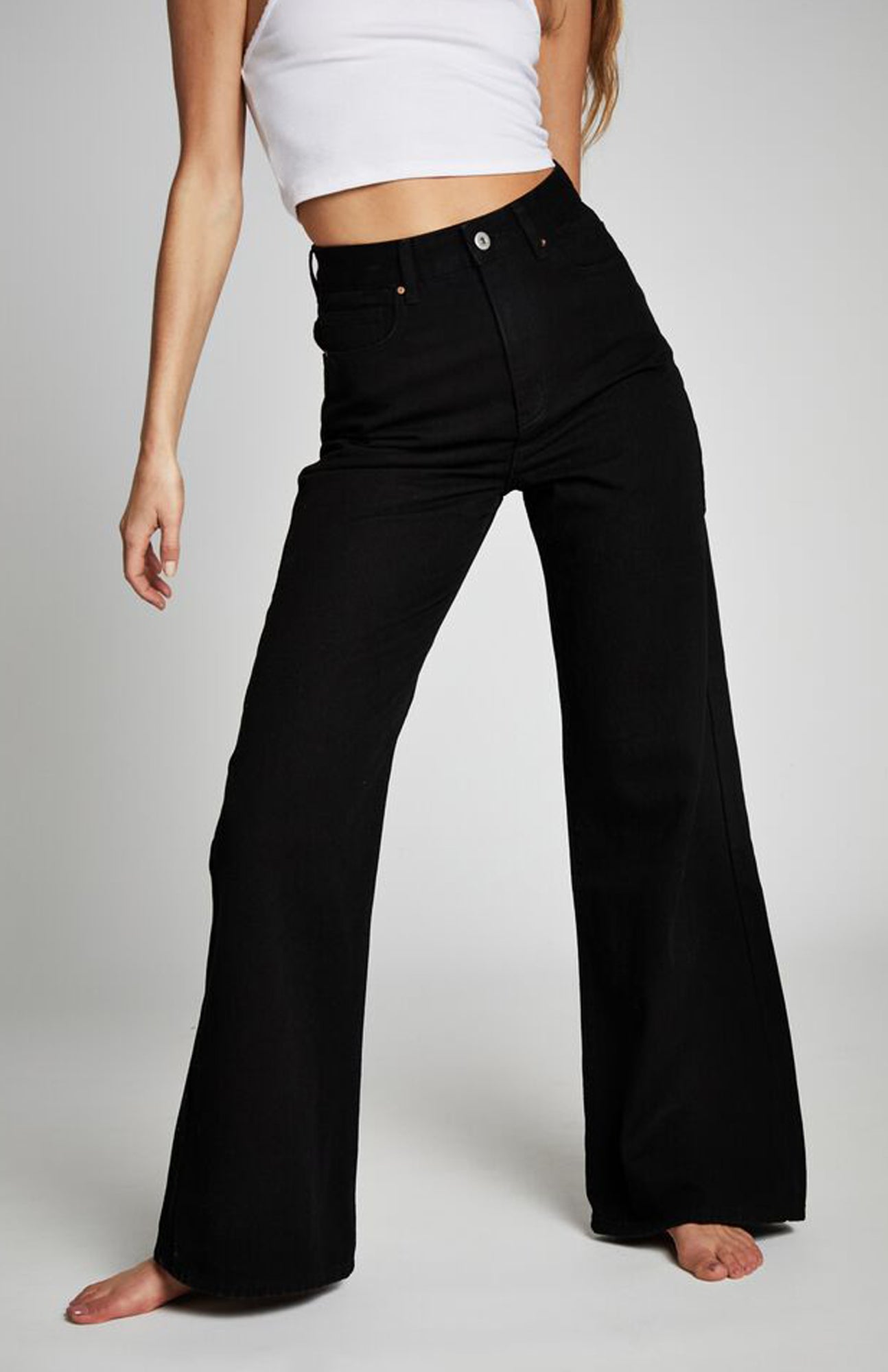 Women Denim Wide Leg Jeans Black Color