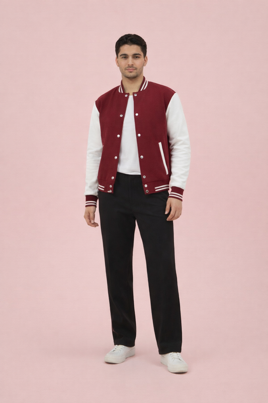 Men’s Casual Varsity Baseball Jacket - Maroon
