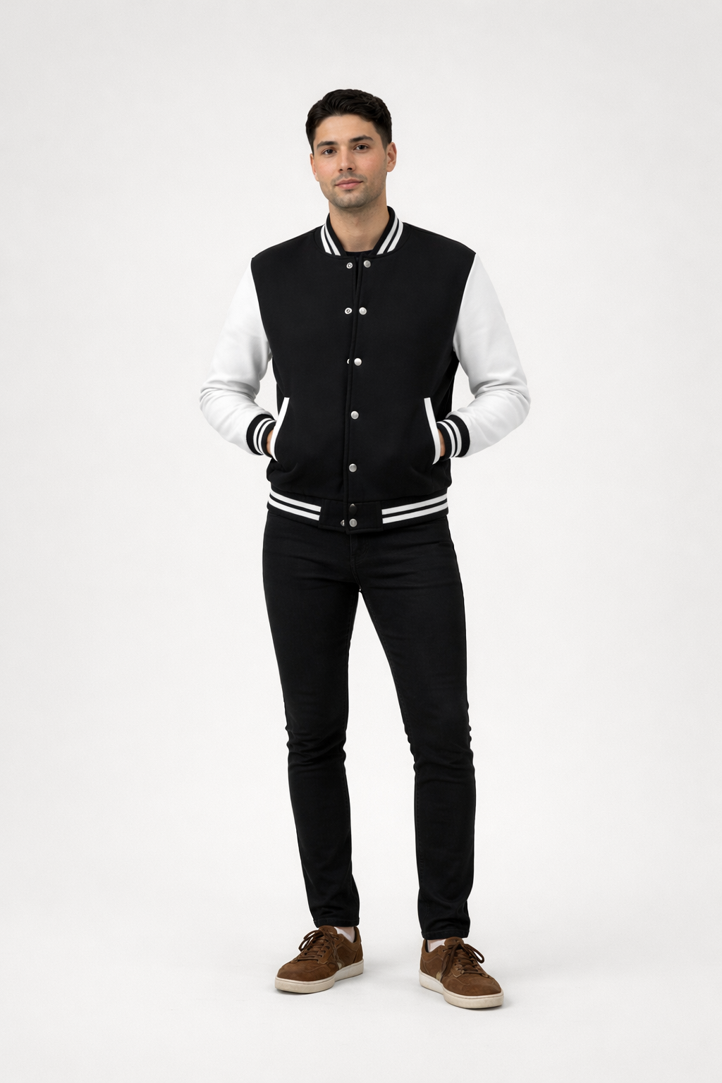 Men’s Casual Varsity Baseball Jacket - Black
