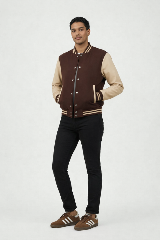 Men’s Casual Varsity Baseball Jacket - Brown