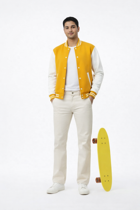 Men’s Casual Varsity Baseball Jacket - Yellow